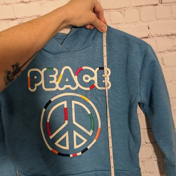 Gymboree PEACE Cropped Hooded Sweatshirt with Colorful Embroidery Girls' S 5/6 - Picture 8 of 9